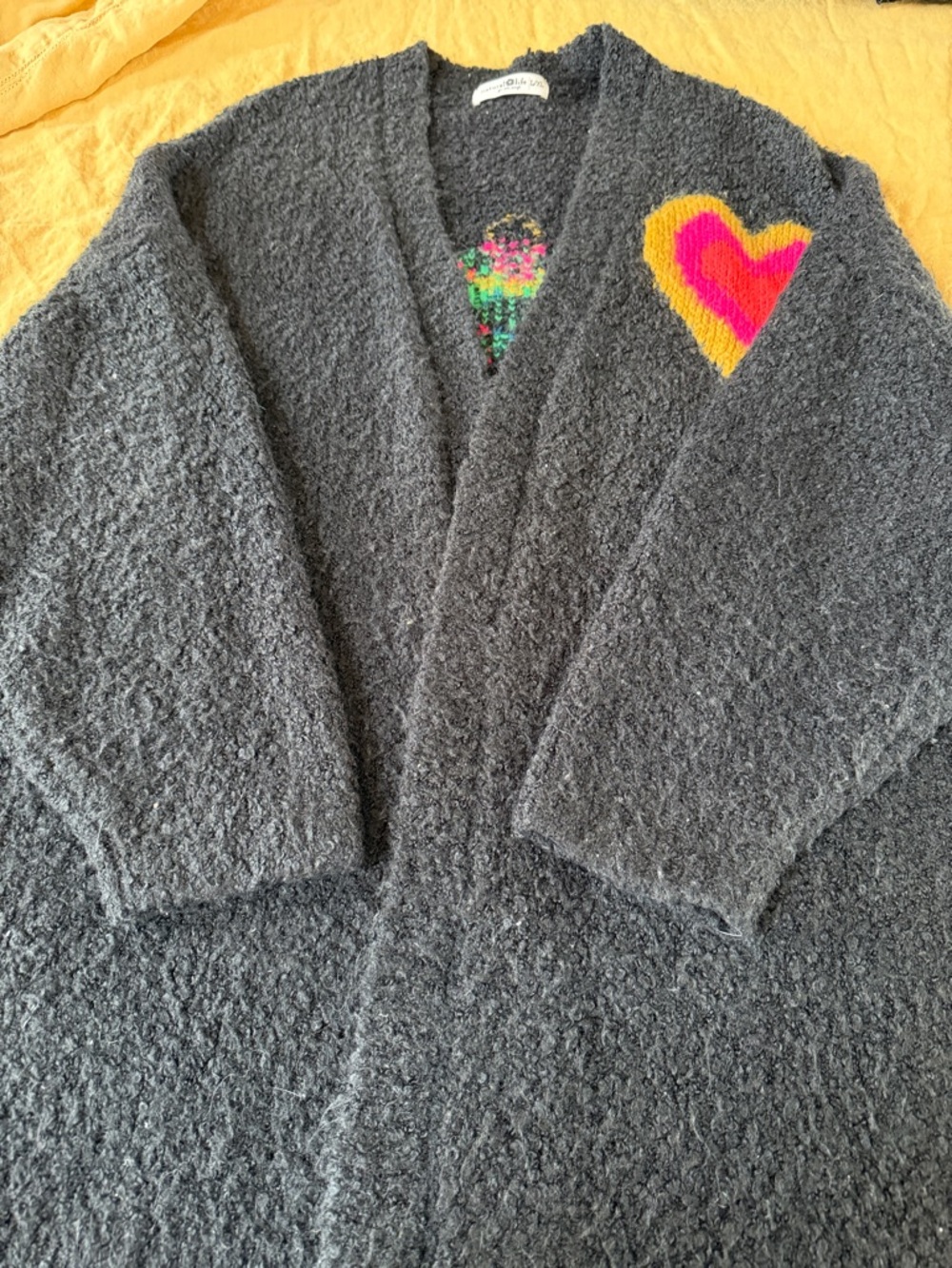 NATURAL LIFE Black L/XL oversized  Sweater Pink, Gold & Teal Heart Floral Motif - Picture 10 of 10